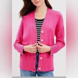 New Loft Barbie Pink V Neck Grandpa Cardigan SZ Medium